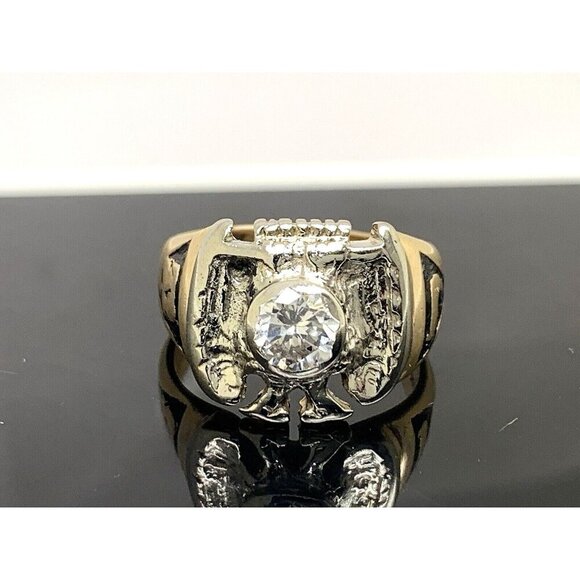 Masonic Ring 14k Yellow Gold Diamond 0.65ct Statement Cocktail Unisex Size 8 - Picture 1 of 14